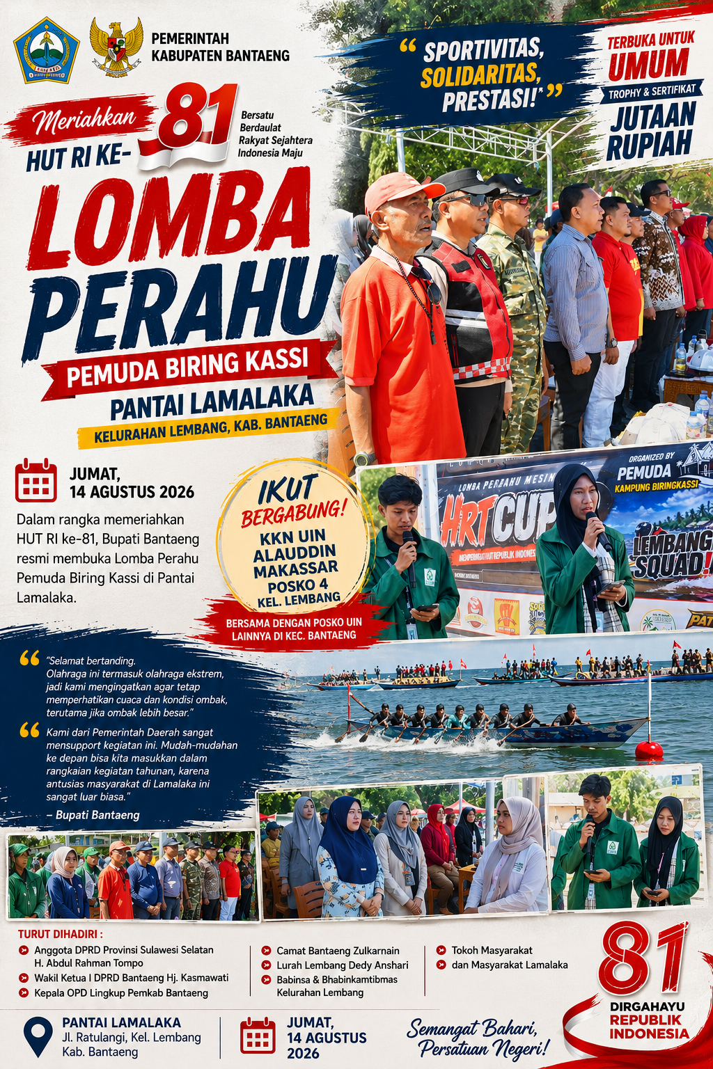 Pantai Lamalaka Bergemuruh! Bupati Bantaeng Buka Lomba Perahu, KKN UIN Alauddin Makassar Posko 4 Turut Ambil Bagian